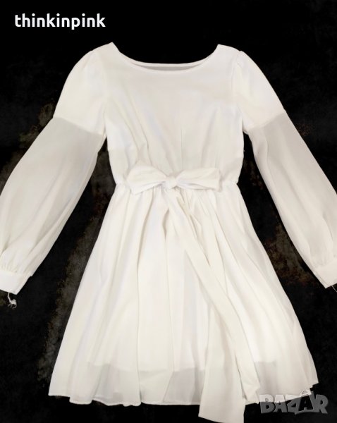Бяла рокля с дълъг ръкав, снимка 1