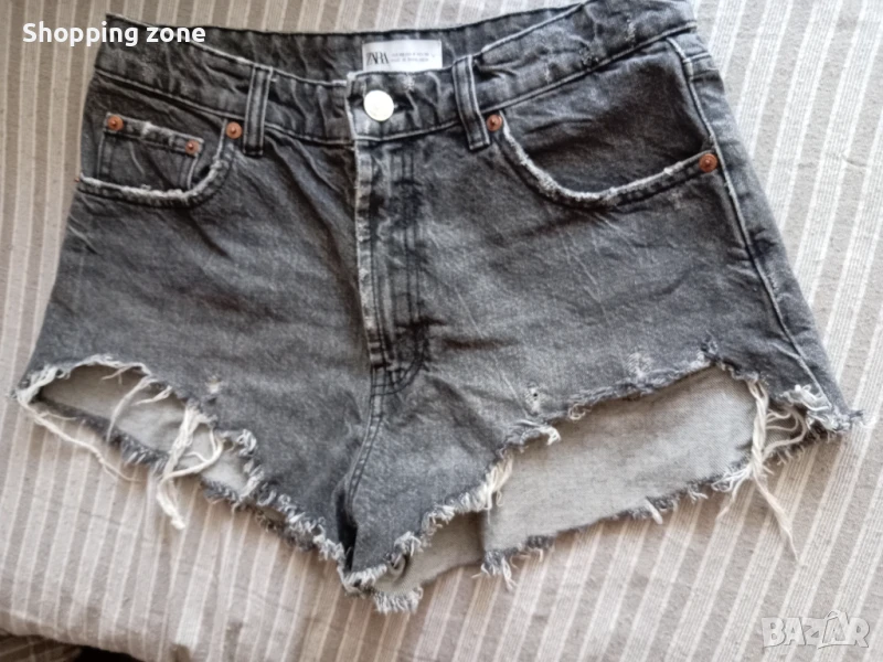 Къси дънкови гащи с висока талия Zara , снимка 1