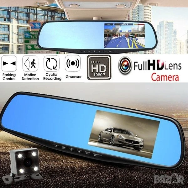 Видеорегистратор огледало 1080P с DVR и задна камера 8MPx , снимка 1