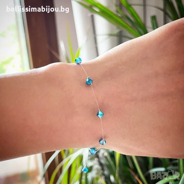 Дамска Нежна Гривна на Прозрачна Корда с Кристали Swarovski/Сваровски, снимка 1