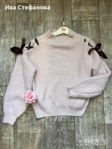 Кукленски нов универсален one size  бледо розов мек дамски пуловер , снимка 1