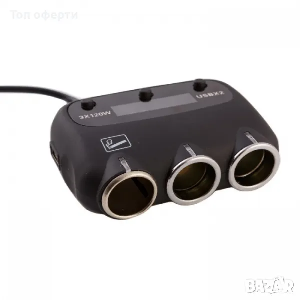 Разклонител с 3 гнезда за запалка и 2 USB порта - 1982, снимка 1