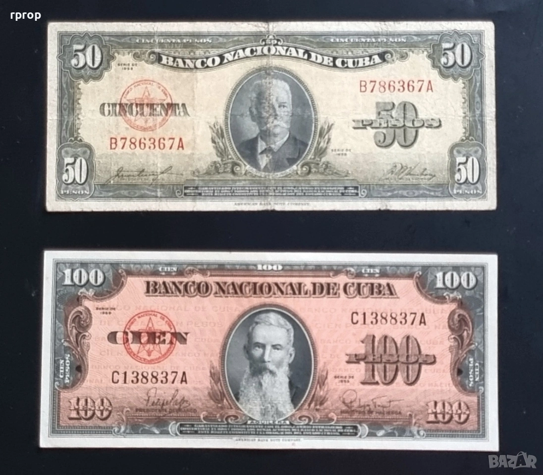 Куба. 50 и 100 песо .1958 - 60 г., снимка 1