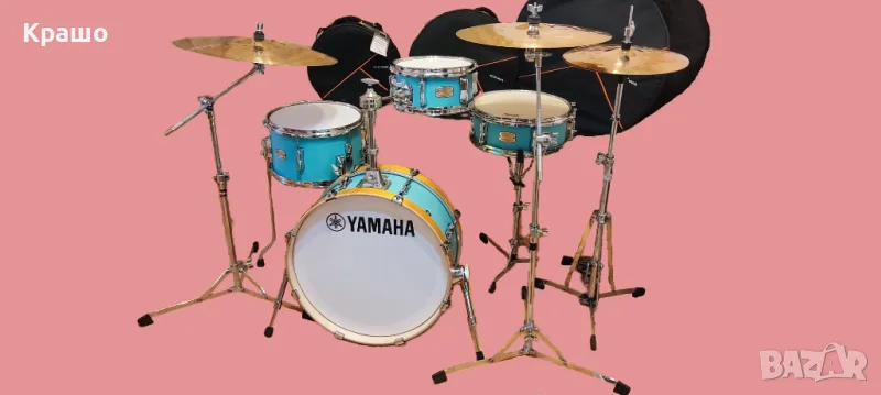 Комплект барабани Ямаха със стойки, чинели и калъфи (Yamaha Stage Custom Hip, Gibraltar, Mehteran), снимка 1