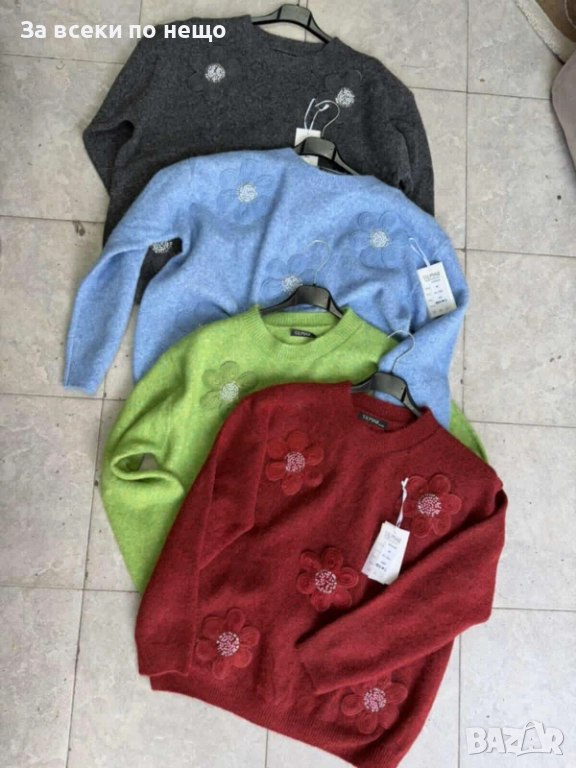 Дамски Пуловер С Дълъг Ръкав С Цветя - Налични Различни Цветове Код I_232, снимка 1