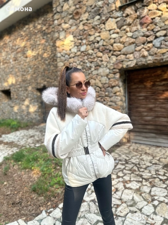 Зимно яке палто ModaQueen алкантара с лисица, снимка 1