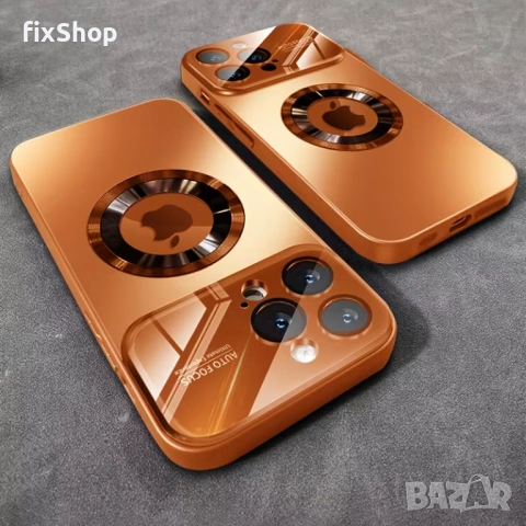 Калъф за iPhone 16 Pro – Orange металически дизайн с MagSafe кръг – Нов