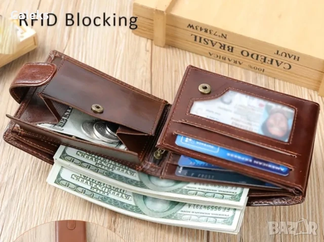 Мъжки луксозен и защитен, тъмнокафяв голям кожен портфейл!, снимка 7 - Портфейли, портмонета - 51041930