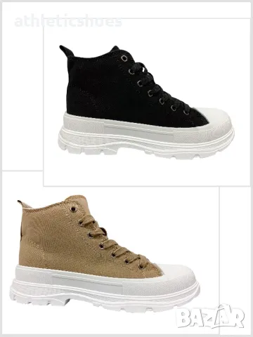 Дамски кецове от текстил на платформа в бежово и черно - 2262