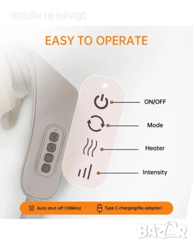 Шиацу масажор, професионален 5D масажор за врат и тяло, функция за топлина, 4+2 масажни глави, безжи, снимка 2 - Друга електроника - 53053939