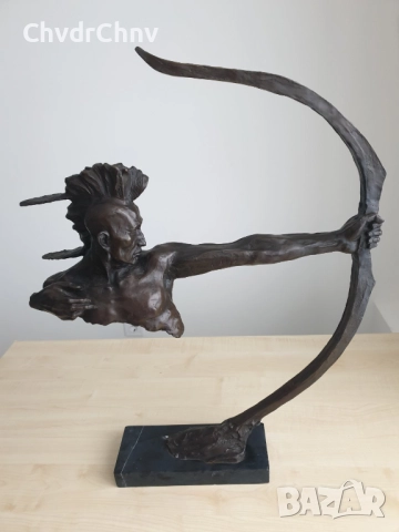 77см-10кг McKenzie статуя-композиция/канадска голяма бронзова скулптура/фигура на индианец с лък