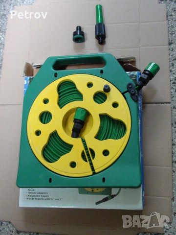 Маркуч - 15 m Немски Качествен плосък маркуч с Адаптери на макара - внос от Германия !!!, снимка 6 - Градински инструменти - 39386648