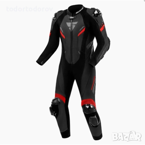 Кожен мото екип SHIMA RS-01 BLACK/RED 1част,гърбица,слайдери