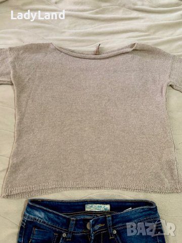 Комплект накъсани дънки и блестяща блуза , снимка 3 - Дънки - 38762523