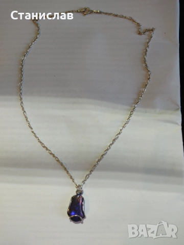 Сребърно колие с едър Австралийски опал, снимка 4 - Колиета, медальони, синджири - 52803306