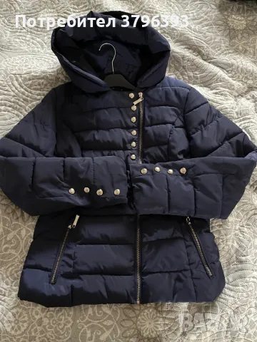 Зимно яке с качулка тъмно синьо