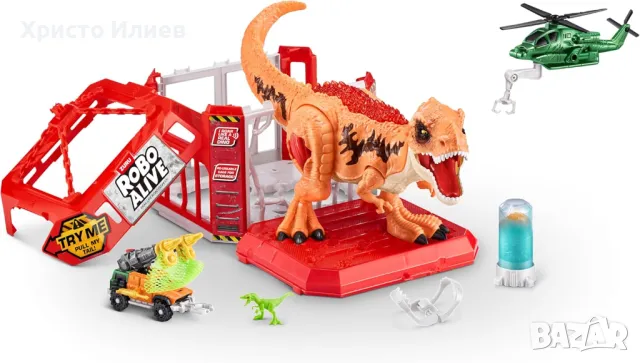 Голям Динозавър със зук и светлина в клетка Игрален комплект ROBO ALIVE ZURU, снимка 10 - Други - 48767338