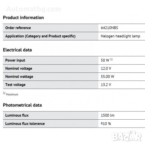 Комплект крушки Automat, Халогенни крушки, 12V H7, 55W, PX26d, 2бр, снимка 3 - Аксесоари и консумативи - 36082663