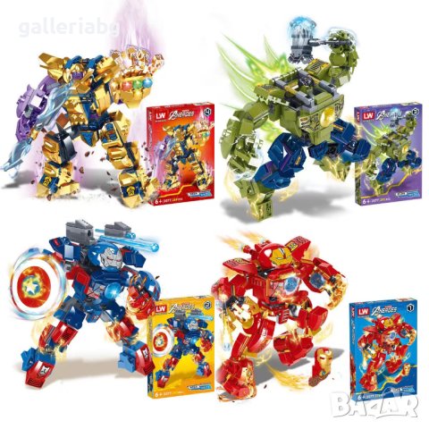 Конструктори роботи на Марвел с фигурки (Hulk, Iron Man, Thanos, Captain America), снимка 1 - Конструктори - 41573573