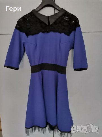Рокля е кралско синьо и черно, снимка 2 - Рокли - 40094539