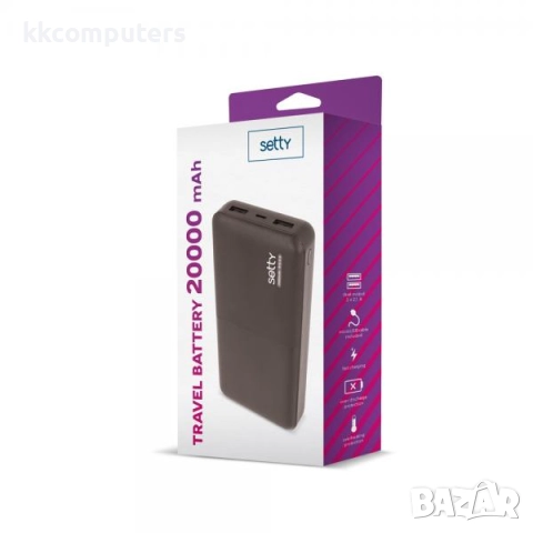 Power bank Setty 20000mAh / Черен Баркод : 455953, снимка 2 - Резервни части за телефони - 47580543