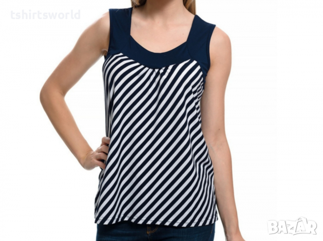Нова дамска елегантна моряшка блуза без ръкави на тънко райе, снимка 11 - Потници - 36292038