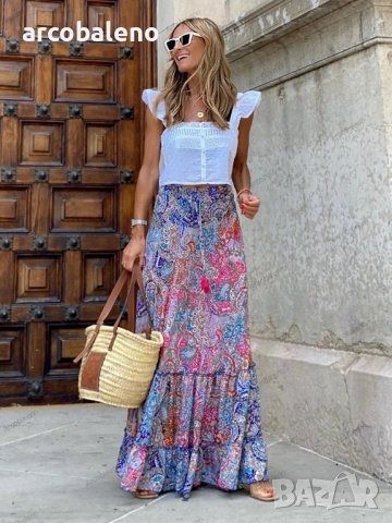 Улична темпераментна дамска дълга пола с щампи и волани, 4цвята , снимка 12 - Поли - 41591749