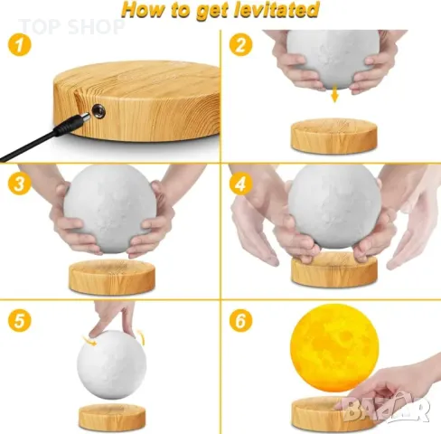 Левитираща лампа 3D луна, снимка 2 - Декорация за дома - 48780300