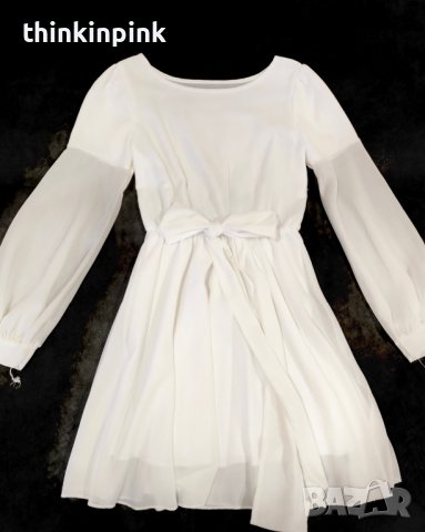 Бяла рокля с дълъг ръкав, снимка 1 - Рокли - 41749380