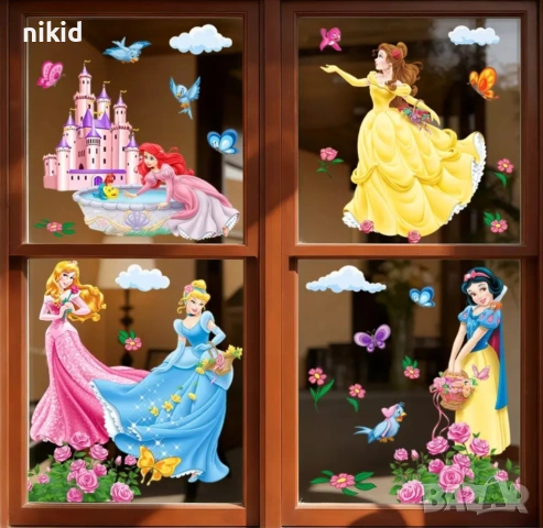 Принцеси и замък самозалепващ стикер лепенка за стена мебел прозорец детска стая детски, снимка 3 - Други - 53841988