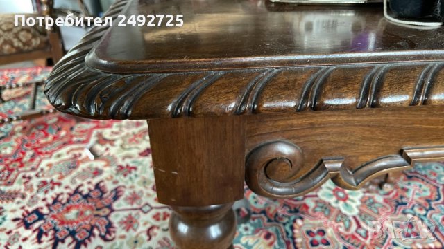 Маса антикварна изцяло масив орех, разтяга се, снимка 4 - Антикварни и старинни предмети - 38801255