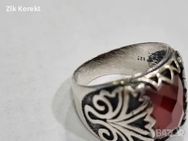 Сребърен пръстен с кехлибарен камък, снимка 5 - Пръстени - 56259576