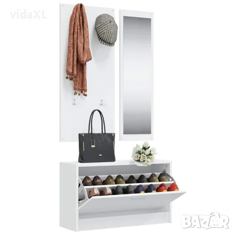 vidaXL 3-в-1 портманто, бял, инженерно дърво, снимка 3 - Портманта - 56147092