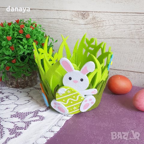 2735 Великденски панер за яйца Зайче в градинка, снимка 5 - Декорация за дома - 35902456
