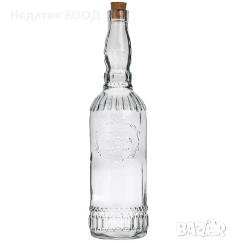 Прозрачна стъклена бутилка с коркова капачка, 720 мл.