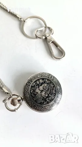 Джобен часовник със сребрист корпус и капак с ловна сцена , снимка 7 - Джобни - 55816955
