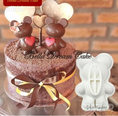 3D малко мече силиконов молд шоколадово за шоколадова изненада пълнене шоколад торта, снимка 4 - Форми - 36118800
