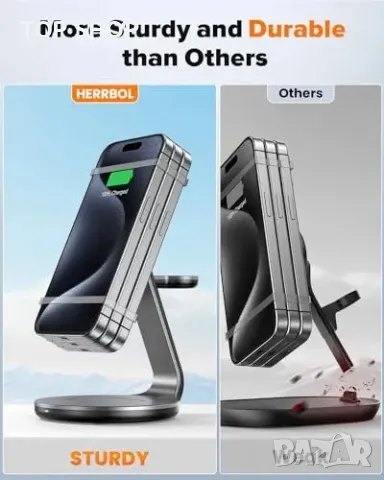 Нова 3 в 1 Магнитна зарядна станция iPhone iWatch AirPods телефон слушалки, снимка 6 - Аксесоари за Apple - 49309319