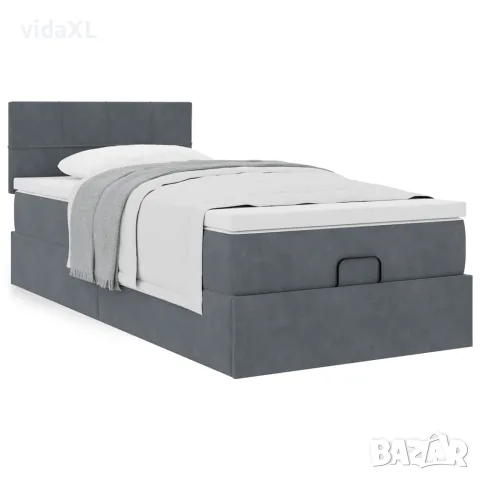 vidaXL Османска легло с матрак, тъмносиво, 90x200 см, кадифе, снимка 4 - Спални и легла - 56147034