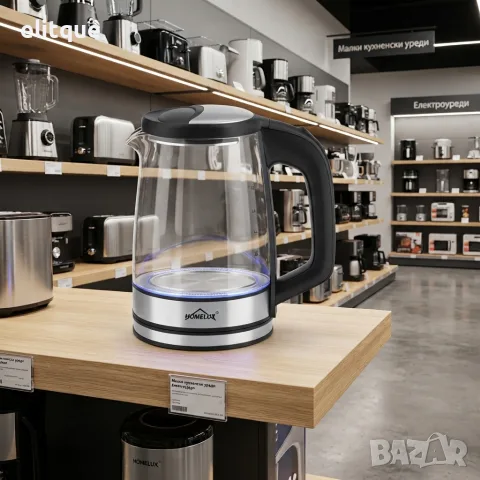 Електрическа стъклена кана – 1,8 л, 1500 W, LED осветление и 360° основа