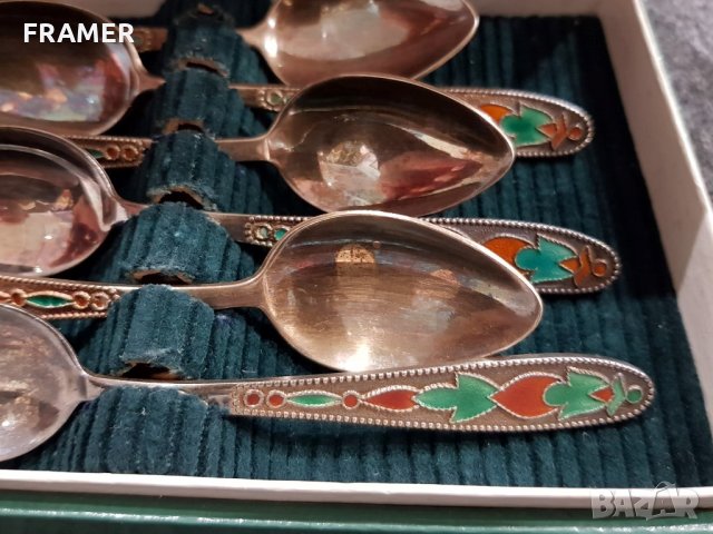 Сребърни сребро лъжички лъжици Руски Русия 875 Емайл Позлата, снимка 4 - Антикварни и старинни предмети - 34750163