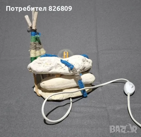 Ръчно изработена лампа от естествен камък и дърво – КОРАБ, снимка 2 - Настолни лампи - 56199093
