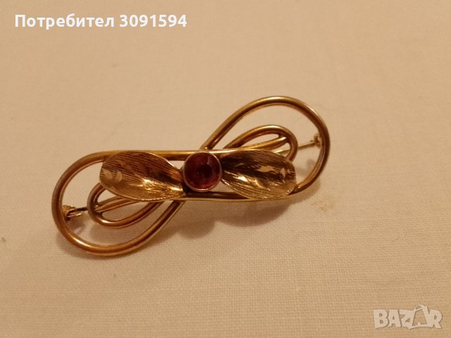 Стара дамска брошка с циркон и позлата