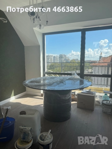 ЧИСТО НОВА маса MDF фурнир, черна с мраморен плот