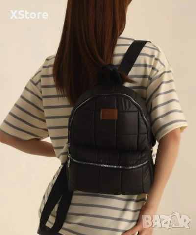 Модерна дамска капитонирана раница 30/27 см, шушлекова материя, снимка 2 - Раници - 52582913