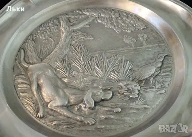 Пано от калай с ловна картина Куче,Фазан. , снимка 3 - Антикварни и старинни предмети - 49934364