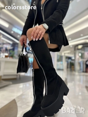 Ботуши на платформа - черен велур - BG10 