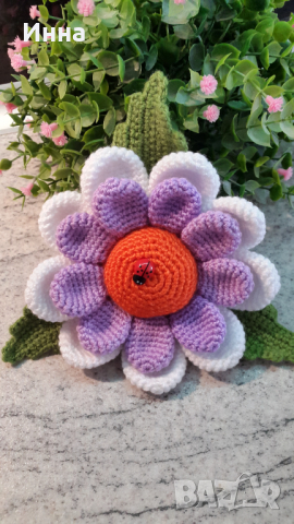 Плетена играчка Голямо цвете, Плетени, ръчно изработени. Перфектен подарък, снимка 8 - Романтични подаръци - 32418906