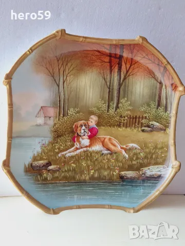 Много стара порцеланова чиния-плато ръчно рисувана , снимка 1