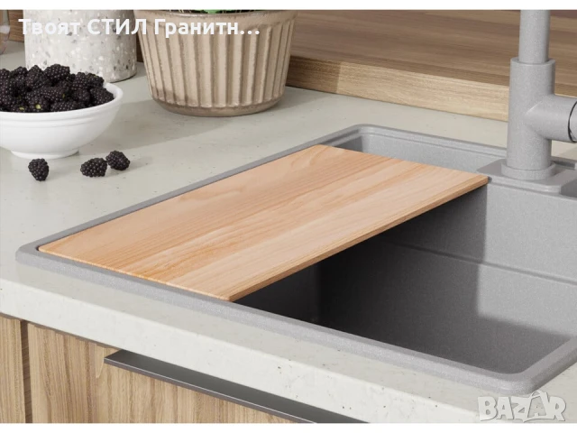 Сива кухненска гранитна мивка Ню Йорк 50 Multispace 480 x 530 мм, снимка 2 - Мивки - 51286150